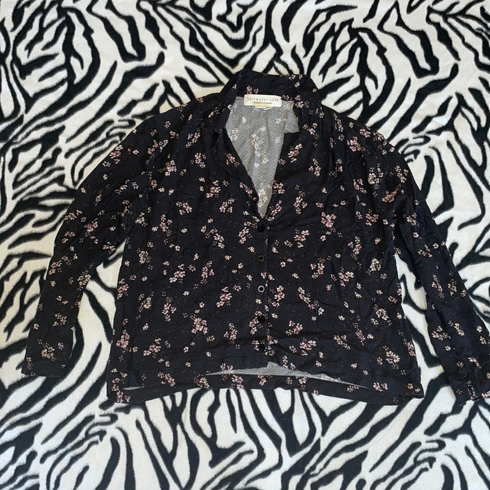 Black & floral Saltwater Luxe sleep shirt-Size Medium  **Part of matching set**
